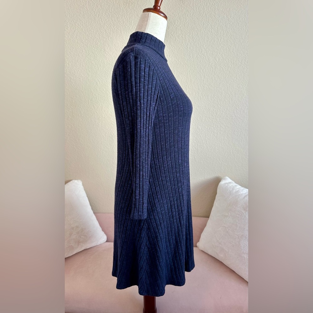Michael Stars Blue Mock Neck Quarter Sleeve Stretch Ribbed Mini Dress Size Small - Picture 4 of 12